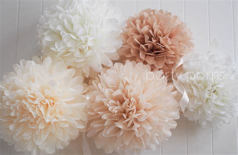 Neutrals 5 Tissue Paper Pom Poms Wedding Decoration Nursery