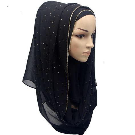 New Pearl Chiffon Diamonds Hijab Scarf Spring Muslim Long Shawl Turban Abaya Headscarf Women