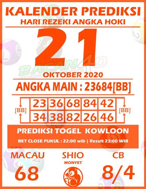 Kalender Prediksi Togel Kowloon 21 Oktober 2020 Bacan4d Kalender 