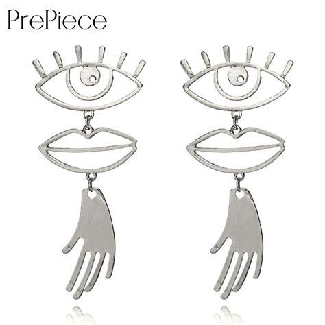 Prepiece Trendy Design Earring Eyes And Lips Stitching Palms Hollow Earrings For Woman Boucle D
