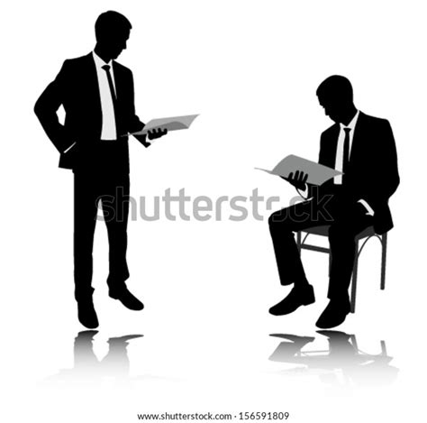 Businessman Reading Report Silhouettes Stock Vector Royalty Free