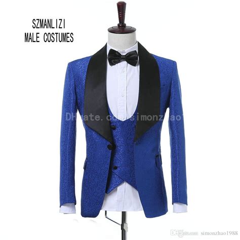 2018 Latest Coat Pant Design Custom Made Classic Royal Blue Flower Men