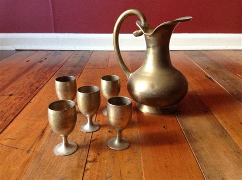 Small Brass Cordial Goblets And Pitcher Set By HMCTreasures 23 00