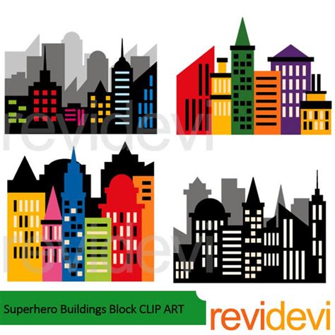 Superhero Clipart Skyline City Buildings Block Clip Art Etsy