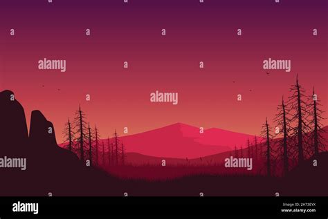 Stunning Mountain Views From The Outskirts Of Town At Dusk Vector