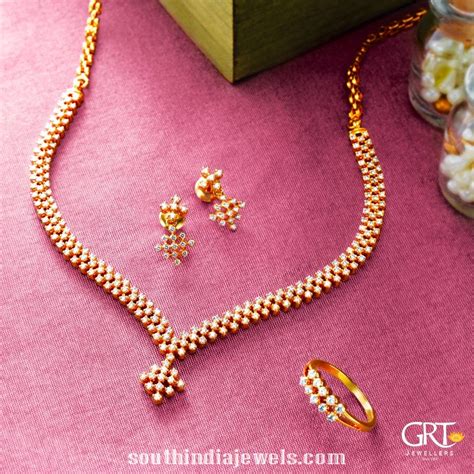 Simple Diamond Necklace Set From Grt Jewellers South India Jewels