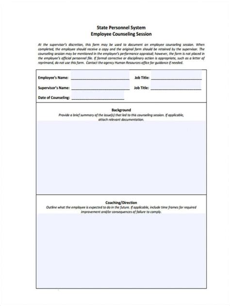 Sample Free 8 Employee Counseling Forms In Pdf Employee Coaching Form