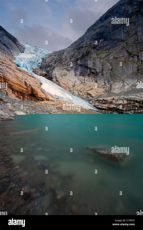 Turquoise Glacial Lake Of Briksdalsbreen Norway Stock Photo Alamy