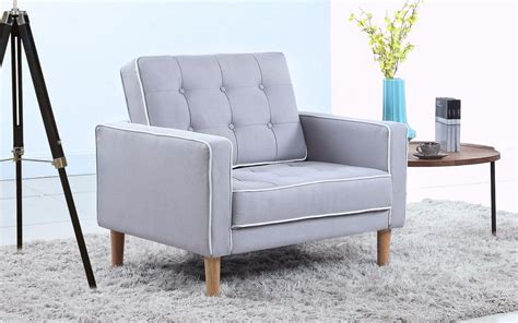Mid Century Modern Two Tone Fabric Living Room Armchair Light Grey