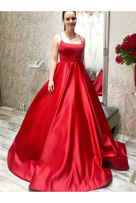 A Line Long Red Satin Prom Dresses Formal Evening Gowns 6011416
