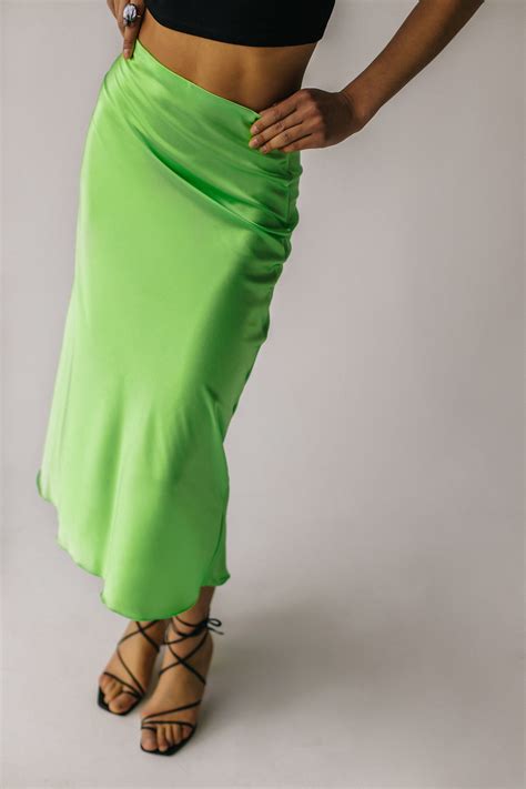 Neon Green Slip Silk Skirt 100 Real Silk Slip Midi A Line Etsy