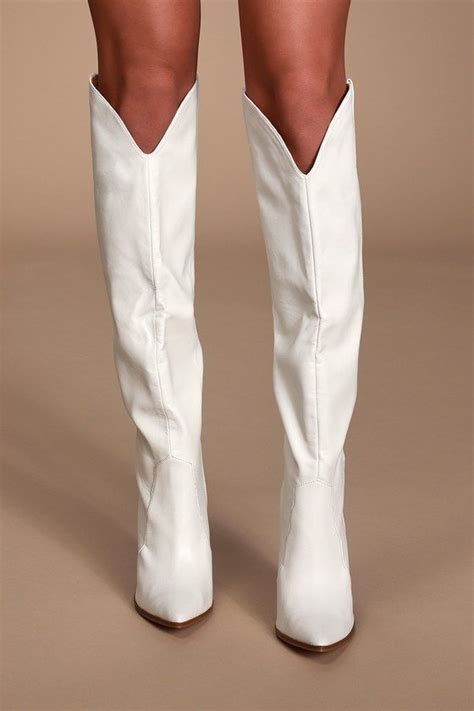 Lulus Ranger White Western Kneehigh High Heel Boots Size 9 5 Vegan Friendly White Kne In 2020