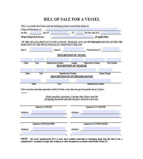 Free Printable Boat Bill Of Sale