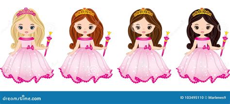 Vector Beautiful Princesses With Various Hair Colors Stock Vector