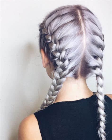 Metallic Lavender Hair Color With Precise French Braids By Aveda Artist