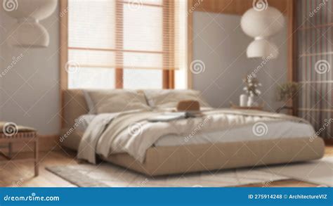 Blurred Background Japandi Bedroom With Wooden Walls Parquet Floor
