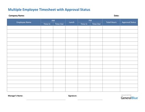 Multiple Employee Timesheet With Approval Status In Word