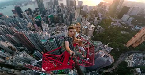 Daredevil Couple Take Perilous Selfie After Climbing To The Top Of Hong Kong S Highest Crane