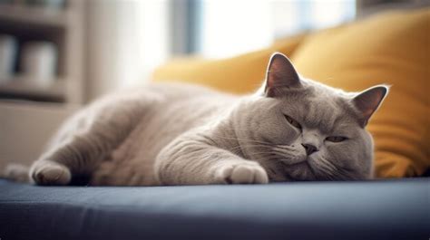 Premium Ai Image Lazy British Short Hair Cat Sleeping On A Couch In A