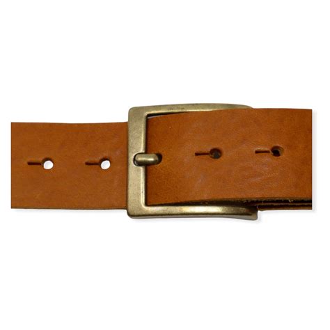 Mens Tan Leather Jeans Belt With Brushed Brass Buckle Hip And Waisted