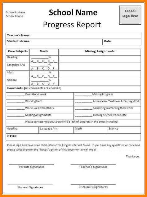 7 Student Progress Report Template Ledger Review