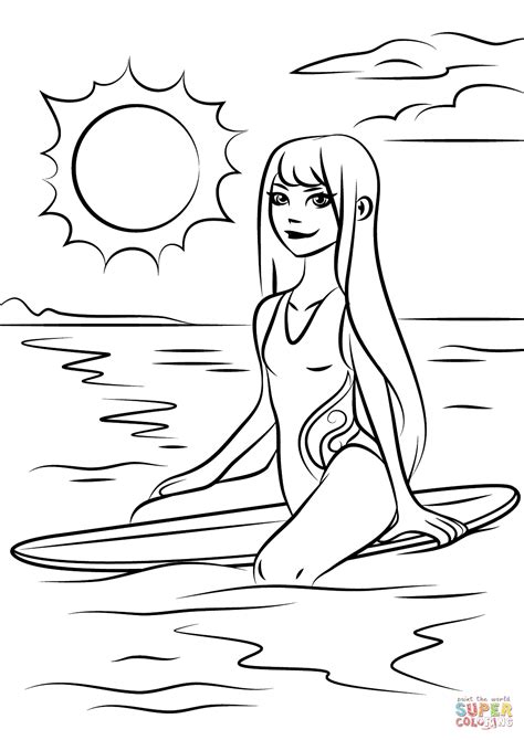 Find more surfing coloring page pictures from our search. Surfer Girl coloring page | Free Printable Coloring Pages