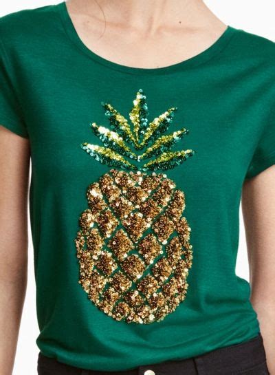 Round Neck Pineapple Pattern Sequin Tee Shirt Pineapple