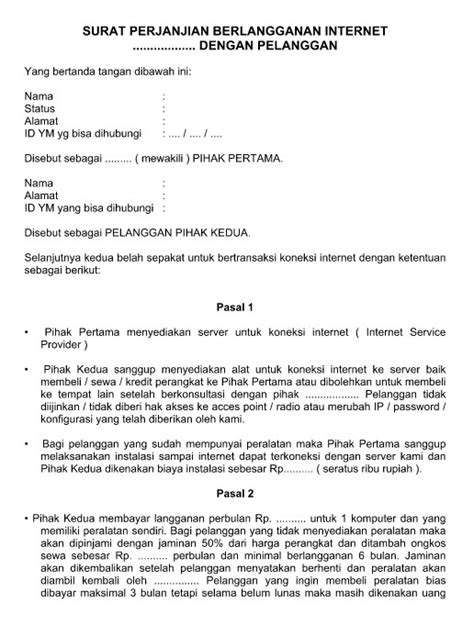 Contoh Surat Perjanjian Berlangganan Internet Telkom Indosat Atau