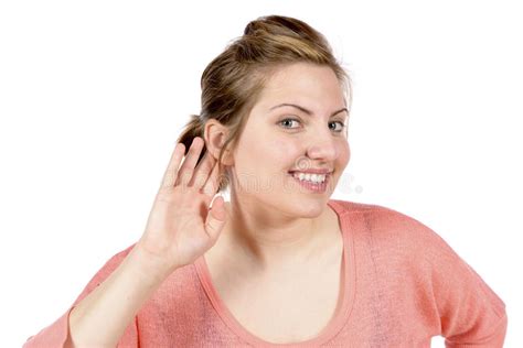 Listening Woman With Hand At Ear Stock Photo Image Of Wanting