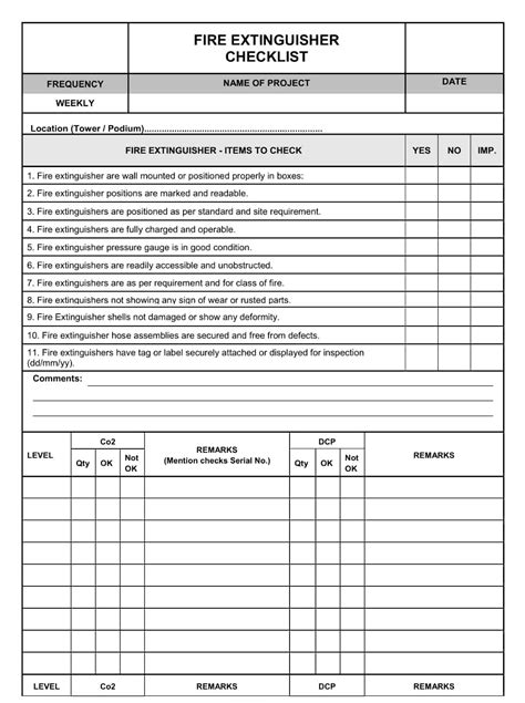 Fire Extinguisher Inspection Form Template