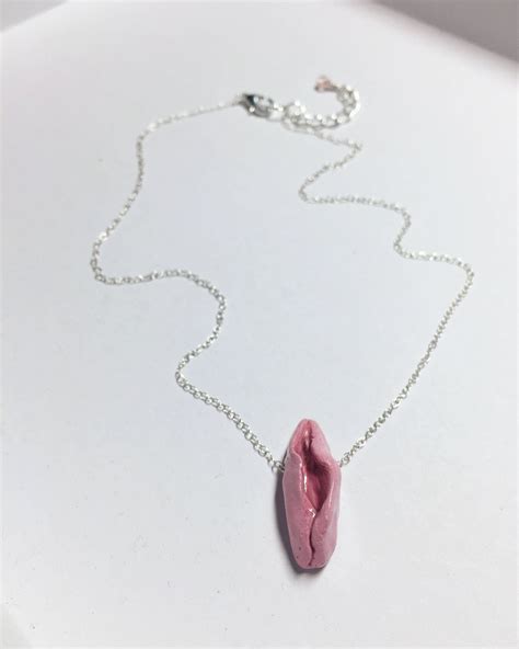 Vulva Necklace Hand Sculpted Painted Pink Pussy Necklace Etsy