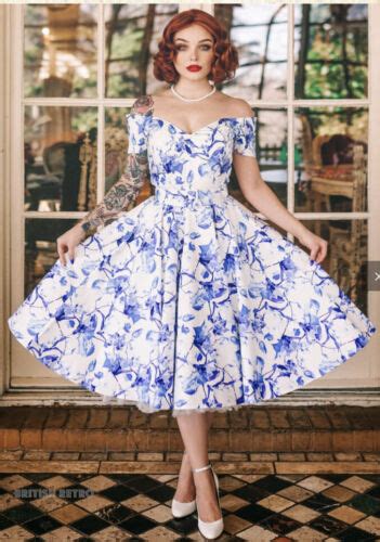 Bnwt British Retro Dee Dee Wedgewood Floral Swing Dress Uk Size 8 Ebay