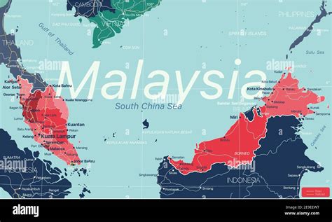 Malaysia Country Detailed Editable Map With Regions Cities And Towns