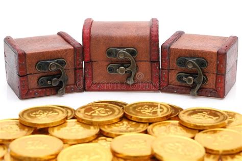 Treasure Chest With Gold Colored Coins Stock Image Image Of Asian