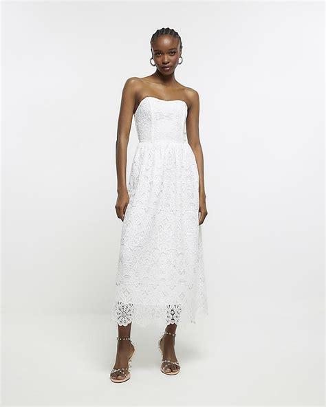 River Island White Lace Corset Midi Dress Lyst