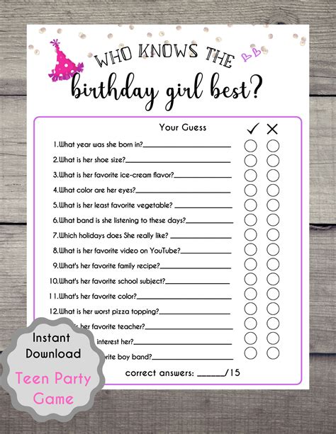 Girls Birthday Party Game Who Knows The Birthday Girl The Best Digital