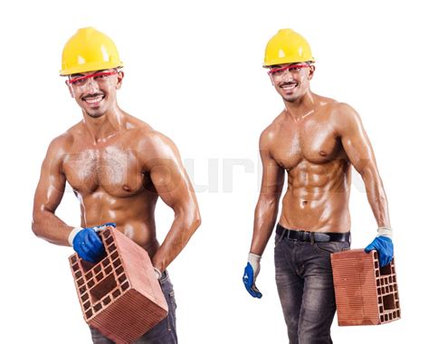 Composite Photo Of Naked Man With Bricks Stock Image Colourbox