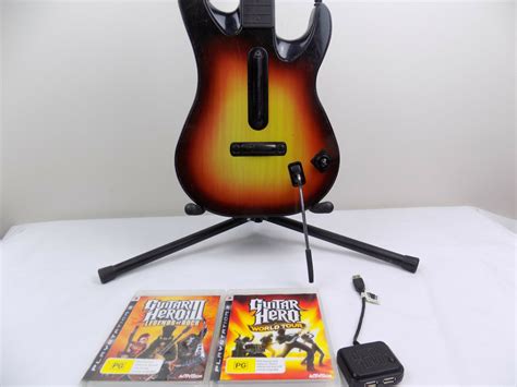 Playstation 3 Ps3 Sunburst Wireless Guitar Hero Controller 2x Games Dongle Starboard Games