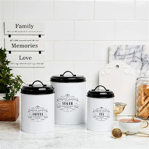 Baie Maison Large Kitchen Canisters Set Of 3 Farmhouse Canister Sets