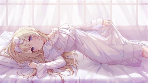 Wallpaper Cute Anime Girl Lying Pillow Free Pictures On Fonwall