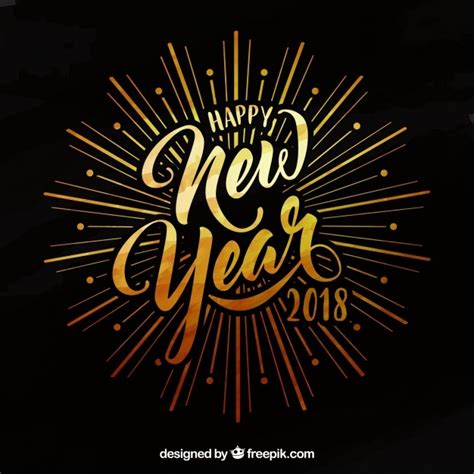 Feliz Año Nuevo 2018 Con Lettering Dibujado A Mano En Dorado