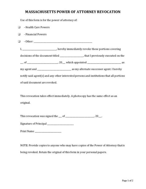 Massachusetts Power Of Attorney Forms 10 Types Pdf Word
