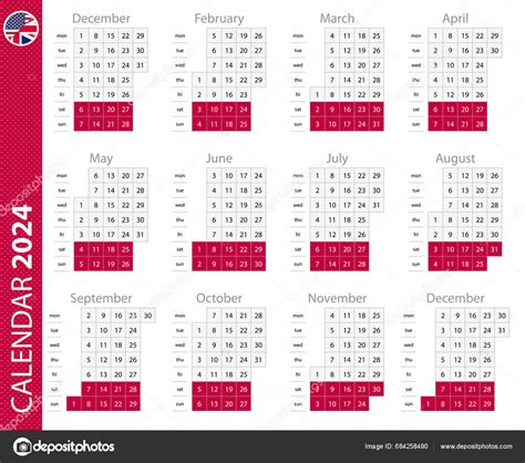 2024 Calendar Vertical Grid Vector Calendar Stock Vector By ©boldg