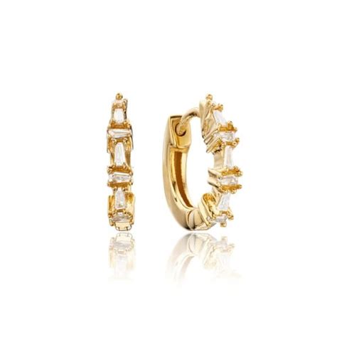 Lily And Roo Small Gold Baguette Diamond Style Huggie Hoop Earrings