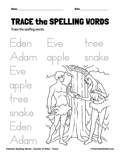 Catholic Spelling And Vocabulary Words Garden Of Eden Worksheets