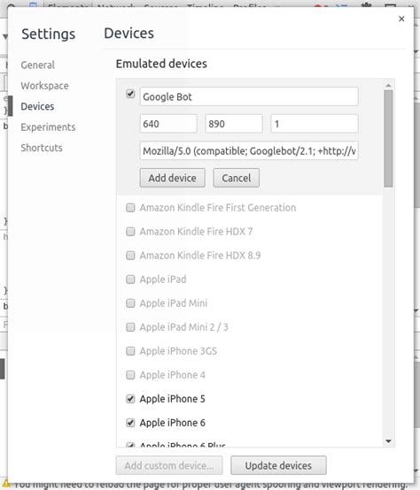 device developer user tools custom emulation agent chrome settings mode switcher gone tab mobile