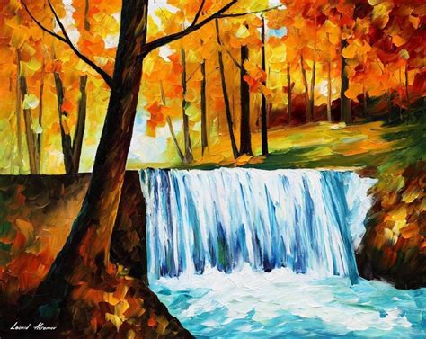 Autumn Waterfall — Palette Knife Oil Painting On Canvas By Leonid