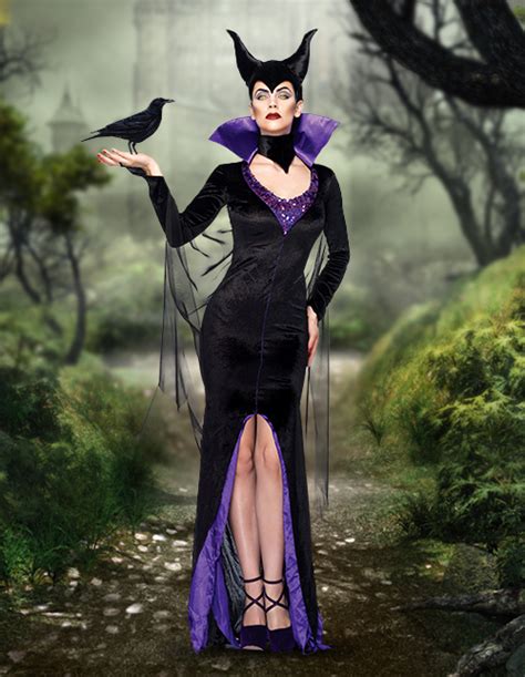 2017 Halloween Maleficent Black Costume Cosplay Horn Full Set Long Dress Gown