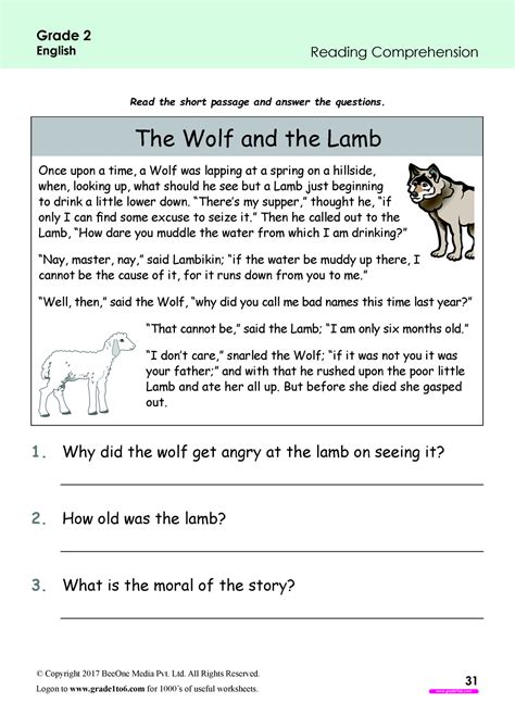 Second Grade Comprehension Worksheet