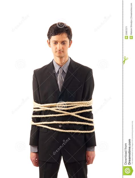 A Young Caucasian Businessman Tied In Ropes Stock Image Image Of